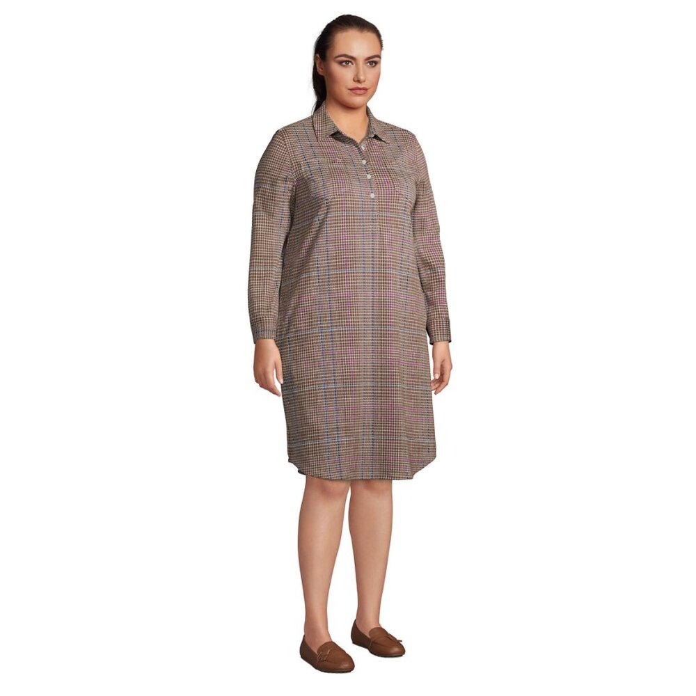 Lands' End ~  Sport Knit Knee Length Dress in Jacquard Plaid